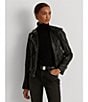 Color:Black - Image 4 - Lambskin Leather Long Sleeve Moto Statement Jacket