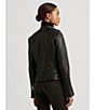 Color:Black - Image 5 - Lambskin Leather Long Sleeve Moto Statement Jacket