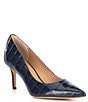 Color:Refined Navy - Image 1 - Lanette Crocodile Embossed Leather Pumps