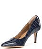 Color:Refined Navy - Image 4 - Lanette Crocodile Embossed Leather Pumps