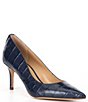 Color:Navy - Image 1 - Lanette Crocodile Embossed Leather Pumps