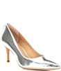 Color:Polished Silver - Image 1 - Lanette Metallic Lizard-Embossed Leather Pumps