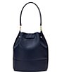 Color:Navy - Image 2 - Leather Large Andie Drawstring Bucket Bag