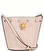Color:Pink - Image 1 - Leather Medium Andie Drawstring Crossbody Bucket Bag