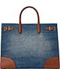 Color:Sunset Indigo Wash/Lauren Tan - Image 1 - Leather-Trim Denim Large Devyn Tote Bag
