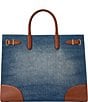 Lauren Ralph Lauren Devyn Leather-Trim Denim Large Tote Bag, Color:Sunset Indigo Wash/Lauren Tan - Image 1