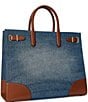 Color:Sunset Indigo Wash/Lauren Tan - Image 3 - Leather-Trim Denim Large Devyn Tote Bag