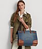 Lauren Ralph Lauren Devyn Leather-Trim Denim Large Tote Bag, Color:Sunset Indigo Wash/Lauren Tan - Image 6