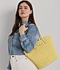 Color:T-bird Yellow - Image 6 - Solid Lauren Leather-Trim Straw Large Brie Tote Bag