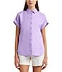 Color:Wild Lavender - Image 1 - Linen Point Collar Short Dolman Sleeve Shirt