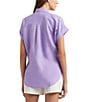 Color:Wild Lavender - Image 2 - Linen Point Collar Short Dolman Sleeve Shirt