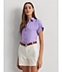 Color:Wild Lavender - Image 4 - Linen Point Collar Short Dolman Sleeve Shirt