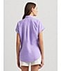 Color:Wild Lavender - Image 5 - Linen Point Collar Short Dolman Sleeve Shirt