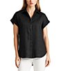 Lauren Ralph Lauren Linen Point Collar Short Dolman Sleeve Shirt, Color:Black - Image 1