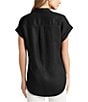 Lauren Ralph Lauren Linen Point Collar Short Dolman Sleeve Shirt, Color:Black - Image 2