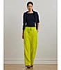 Lauren Ralph Lauren Linen Flat Front Mid Rise Drawcord Waist Pants, Color:Lime Chartreuse - Image 6