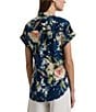 Color:Blue Multi - Image 2 - Linen Floral Motif Point Collar Short Cuffed Sleeve Button Front Shirt