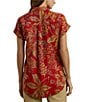 Lauren Ralph Lauren Linen Floral Point Collar Short Cuff Sleeve Shirttail Hem Button Front Shirt, Color:Red Multi - Image 2