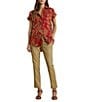 Lauren Ralph Lauren Linen Floral Point Collar Short Cuff Sleeve Shirttail Hem Button Front Shirt, Color:Red Multi - Image 3