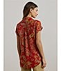 Lauren Ralph Lauren Linen Floral Point Collar Short Cuff Sleeve Shirttail Hem Button Front Shirt, Color:Red Multi - Image 5