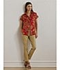 Lauren Ralph Lauren Linen Floral Point Collar Short Cuff Sleeve Shirttail Hem Button Front Shirt, Color:Red Multi - Image 6