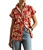 Lauren Ralph Lauren Linen Floral Point Collar Short Sleeve Button Front Shirt - Image 1