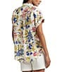 Color:Cream Multi - Image 2 - Linen Floral Print Point Collar Short Cuffed Sleeve Button Front Shirt