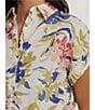 Color:Cream Multi - Image 6 - Linen Floral Print Point Collar Short Cuffed Sleeve Button Front Shirt