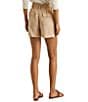 Color:Birch Tan - Image 2 - Linen High Rise Tie Belted Relaxed Shorts