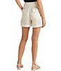 Color:White - Image 2 - Linen High Rise Tie Belted Relaxed Shorts