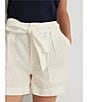 Color:White - Image 4 - Linen High Rise Tie Belted Relaxed Shorts