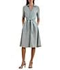 Lauren Ralph Lauren Linen Point Collar Elbow-length Sleeves Tie Front Shirt Midi Dress, Color:Aqua Pearl - Image 1