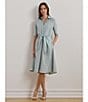 Lauren Ralph Lauren Linen Point Collar Elbow-length Sleeves Tie Front Shirt Midi Dress, Color:Aqua Pearl - Image 4