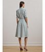 Lauren Ralph Lauren Linen Point Collar Elbow-length Sleeves Tie Front Shirt Midi Dress, Color:Aqua Pearl - Image 5