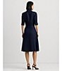 Lauren Ralph Lauren Linen Point Collar Elbow Sleeve Button Front Self Tie Fit-And-Flare Shirt Midi Dress, Color:Lauren Navy - Image 5