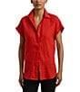 Lauren Ralph Lauren Linen Point Collar Short Rolled Cuff Sleeve Button-Front Shirt, Color:Bright Vermilion - Image 1