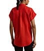 Lauren Ralph Lauren Linen Point Collar Short Rolled Cuff Sleeve Button-Front Shirt, Color:Bright Vermilion - Image 2