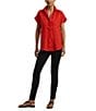 Lauren Ralph Lauren Linen Point Collar Short Rolled Cuff Sleeve Button-Front Shirt, Color:Bright Vermilion - Image 3