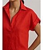 Lauren Ralph Lauren Linen Point Collar Short Rolled Cuff Sleeve Button-Front Shirt, Color:Bright Vermilion - Image 4