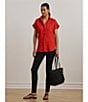 Lauren Ralph Lauren Linen Point Collar Short Rolled Cuff Sleeve Button-Front Shirt, Color:Bright Vermilion - Image 5