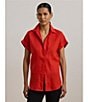 Lauren Ralph Lauren Linen Point Collar Short Rolled Cuff Sleeve Button-Front Shirt, Color:Bright Vermilion - Image 6