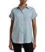 Lauren Ralph Lauren Linen Point Collar Short Sleeve Button Front Shirt, Color:Aqua Pearl - Image 1
