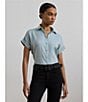 Lauren Ralph Lauren Linen Point Collar Short Sleeve Button Front Shirt, Color:Aqua Pearl - Image 4