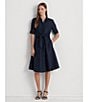 Color:Lauren Navy - Image 4 - Linen Short Sleeve Button Down Self Tie Waist Shirt Dress