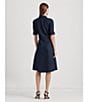 Color:Lauren Navy - Image 5 - Linen Short Sleeve Button Down Self Tie Waist Shirt Dress
