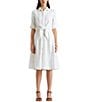 Lauren Ralph Lauren Linen Short Sleeve Button Down Self Tie Waist Shirt Dress, Color:White - Image 1