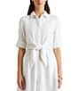 Lauren Ralph Lauren Linen Short Sleeve Button Down Self Tie Waist Shirt Dress, Color:White - Image 3