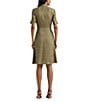 Color:Olive Fern - Image 2 - Linen Short Sleeve Button Down Self Tie Waist Shirt Dress