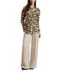 Lauren Ralph Lauren Linen Zebra Print Point Collar Long Sleeve Button-Front Shirt, Color:Cream/Brown - Image 3