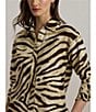 Lauren Ralph Lauren Linen Zebra Print Point Collar Long Sleeve Button-Front Shirt, Color:Cream/Brown - Image 4